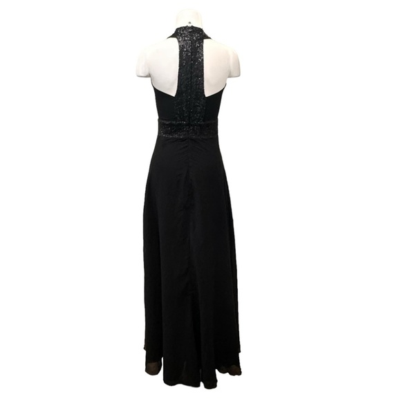 Dress The Population Delani Long Formal Maxi Dress Large Black Sequin Flowy - Picture 4 of 13